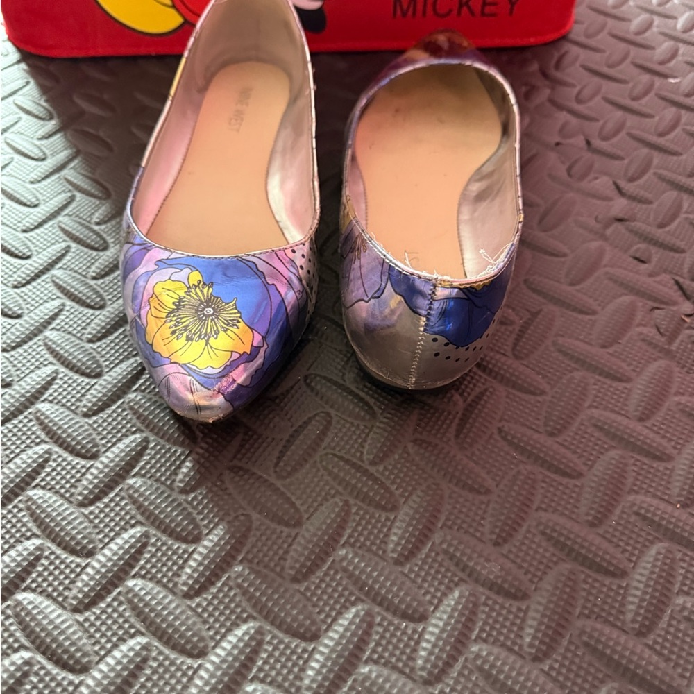 Nine West Floral Flats - Blue and Silver